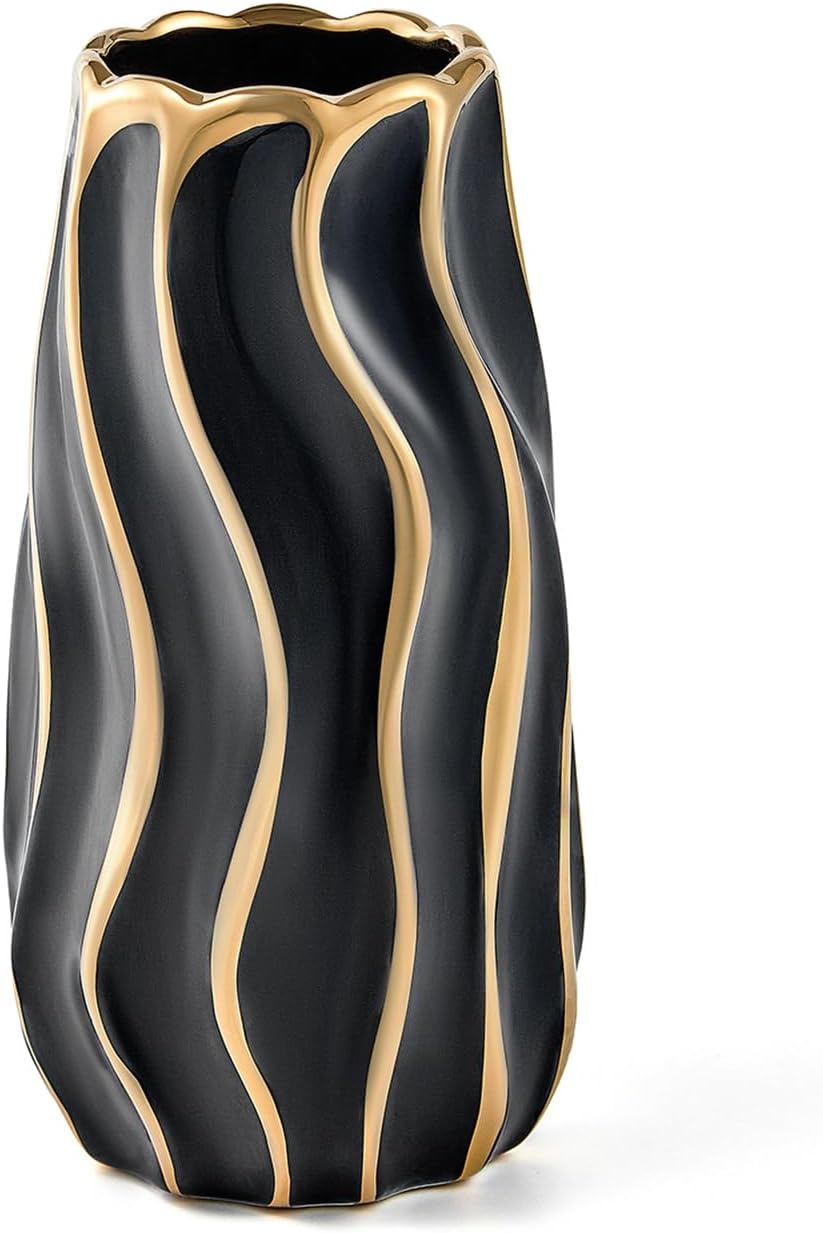 White Ceramic Vase for Home Decor,Decorative Flower Vase, Vertical Stripe Ceramic Vases for Home Décor, Bedroom, Office, Living Room, Bathroom, Tabletop Decor, Centerpiece (White)