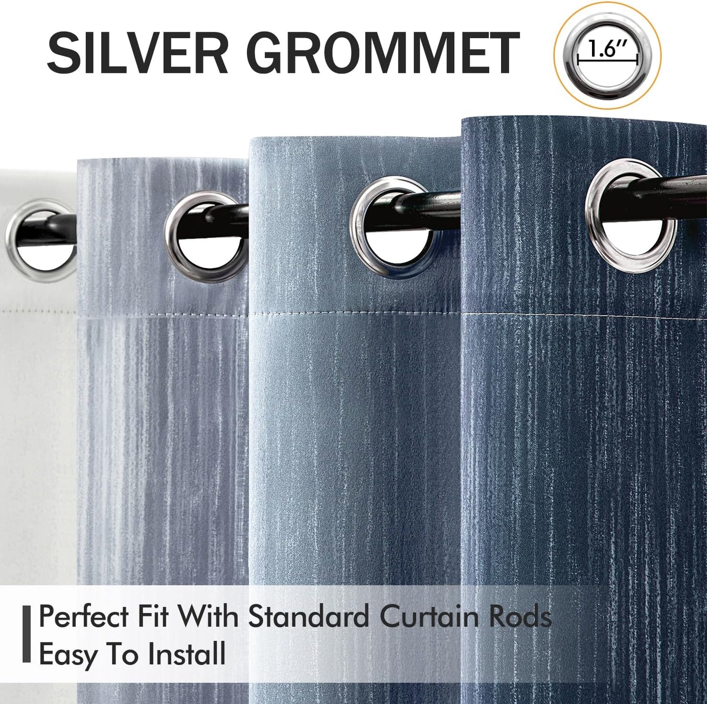 Ombre 100% Blackout Curtains, Navy Blue and Greyish White Full Room Darkening Thermal Insulated 84 Inches Long Drapes for Bedroom/Living Room Grommet Window Treatments Modern 52Wx84L, Set of 2
