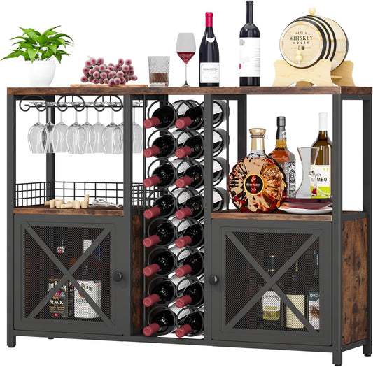 Mini Bars for Home, Wooden Coffee Bar Cabinet, Modern Liquor Cabinet for Liquor and Glasses, Farmhouse Buffet Wine Cabinet with Storage Sideboard for Home Kitchen Dining Room
