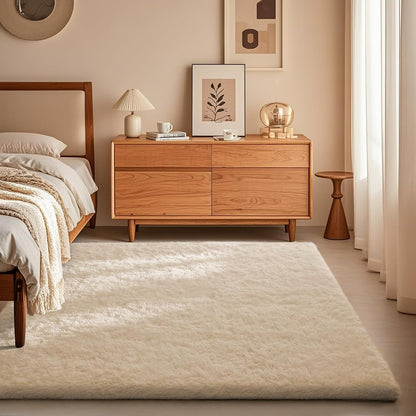 Area Rugs for Bedroom, Christmas Upgrade Non-Slip Ivory Fluffy Soft Shag Living Room Carpet, Indoor Floor 4x6 Fuzzy Shaggy Living Room Plush Nursery Rug for Kids Home Dorm Decor Aesthetic