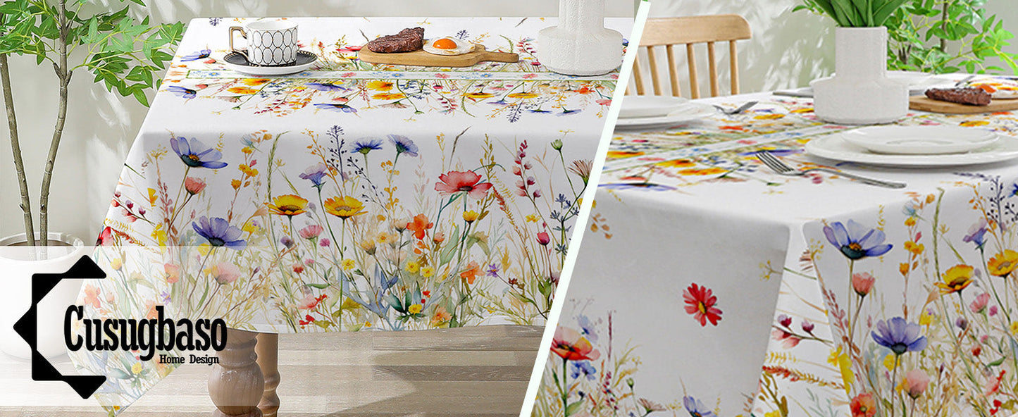 Spring Tablecloth 60x84 Inch for Rectangle Tables - Blooming Flower Spring Decorations for Home - Water Resistant Flower Table Cloth for Party,Table