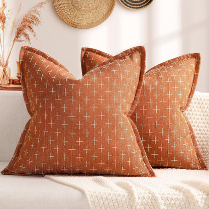 ZWJD Pillow Covers 18x18 Set of 2 Soft Polyester Textured Pillow Covers with Stylish Flange Edge Cozy Farmhouse Throw Pillows for Couch Bed Sofa Living Room