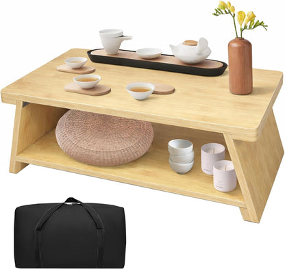 Japanese Low Floor Table Folding Coffee Tables,23''x13.5'' Paulownia Wood Tables Tatami Tables Meditation Table Altar with Storage