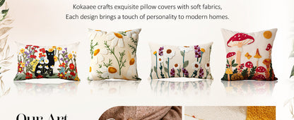 Embroidered Throw Pillow Cover 18x18 Inch - Spring Summer Boho Decorative Pillow Cover with Zipper for Living Room Couch Sofa Bed Aesthetic Design Flower Cluster Cushion Pillowcase