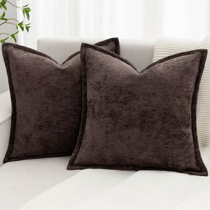 Grey Decorative Throw Pillow Covers 18x18 Inch Set of 2 Cozy Soild Chenille Cushion Cases Soft Textured Square Couch Pillows Cover Boho Accent Farmhouse Pillowcases for Sofa Bed