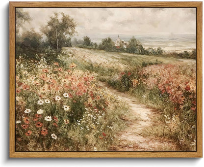 Framed Canvas Wall Art,Vintage Decor,Landscape Nature Country Wildflower Paintings Farmhouse Pictures Modern Artwork Rustic Fall Flower Prints Cottagecore Office Living Room Bedroom Bathroom