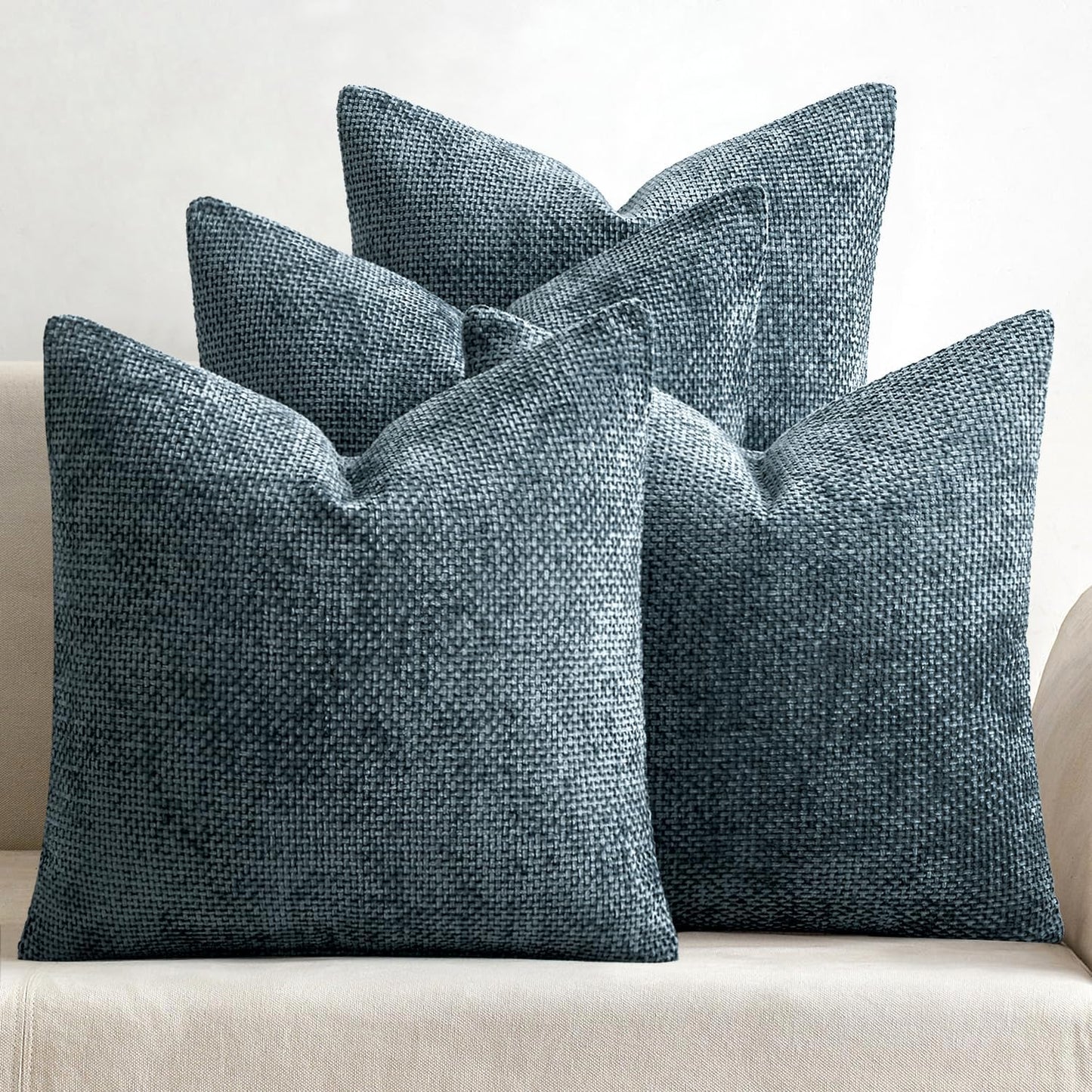 Pack of 4 Couch Throw Pillow Covers 18x18 Inch Neutral Soft Decorative Chenille Pillow Covers Farmhouse Boho Cushion Covers for Mid Century Modern Spring Home Decor Sofa Bedroom Living Room