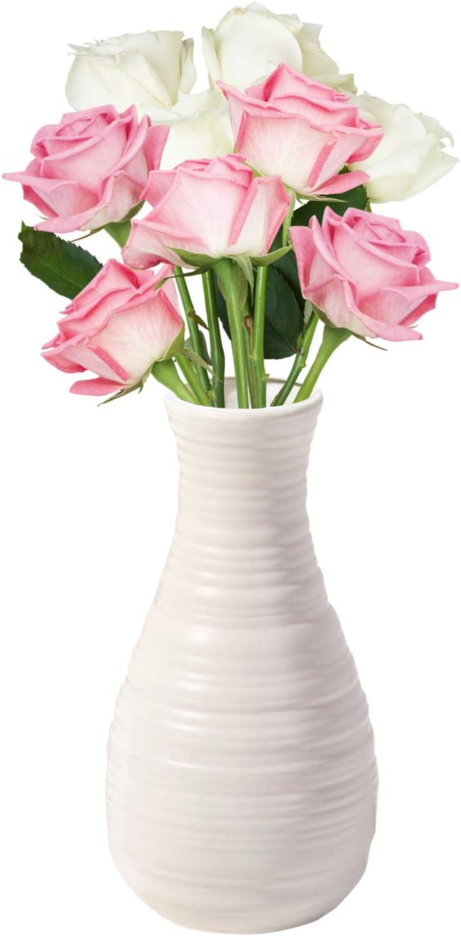 Vase for Flowers, Ceramic Look Plastic Vase for Home Decor, Living Room, Table (Seashell White)