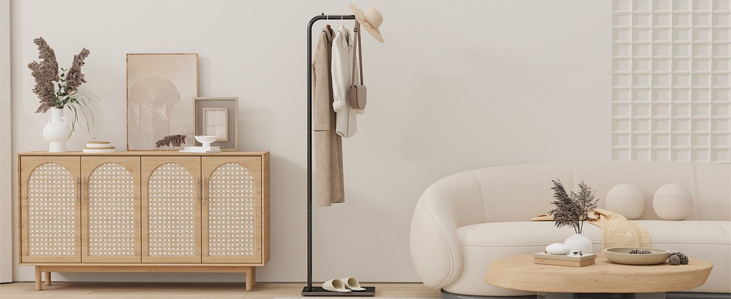 Metal Coat Rack Freestanding, Stable Clothing Rack with Rock Base, Coat Tree Suitable for Bedroom, Hallway, Office, 70.8 Inches High, Black