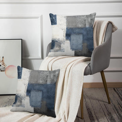 Emvency Set of 2 Throw Pillow Covers Modern Abstract Painting Blue White and Gray Decorative Sofa Pillow Cases Home Decor Standard Square 18x18 Inches Pillowcases