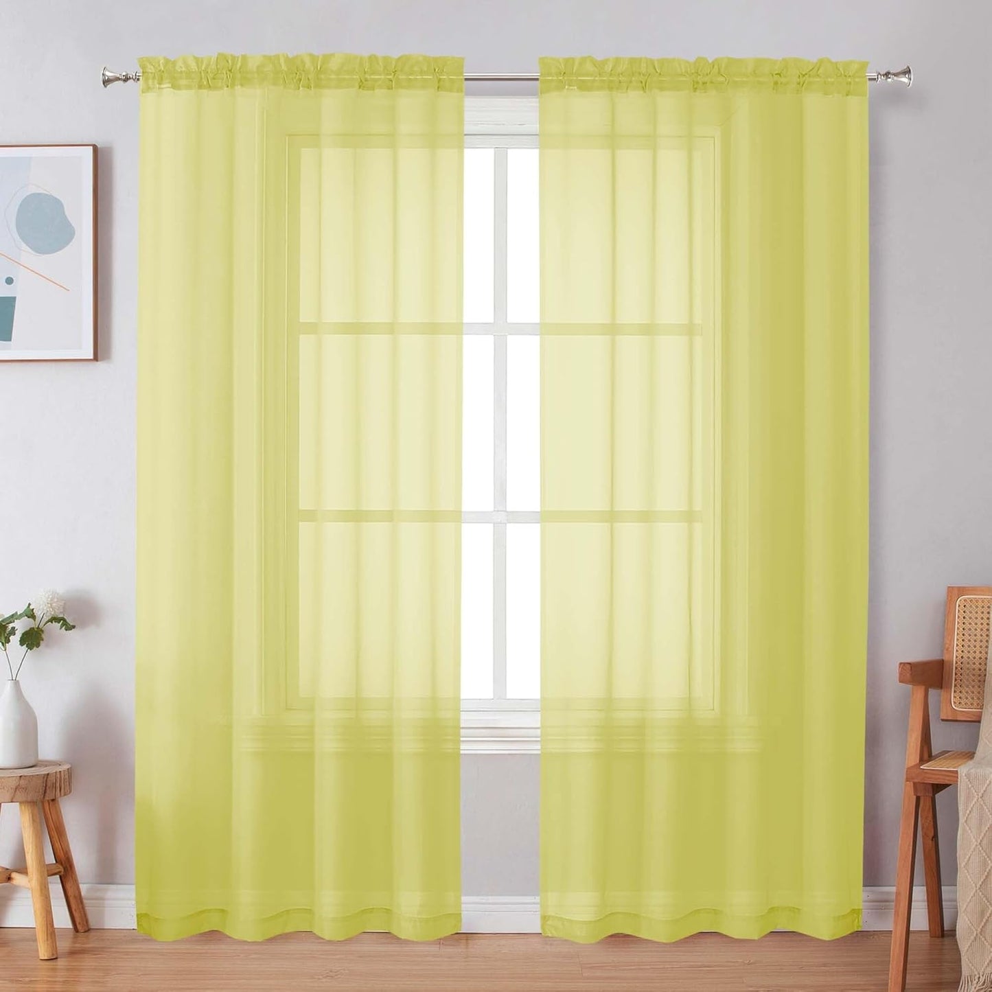 Black Sheer Curtains 63 Inch Length 2 Panels, Rod Pocket Solid Color Window Sheer Curtain Panels, Elegant Curtains & Drapes for Living Room, Bedroom 2 Panels (Black, 42" W x 63" L)