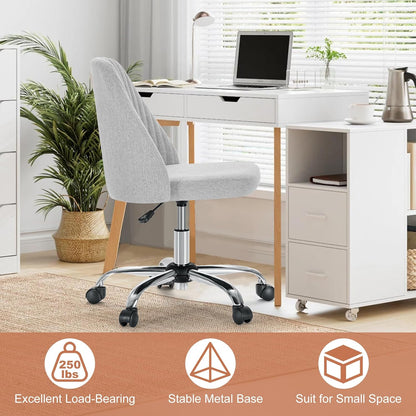 Office Chair, Comfy Desk Chair Rolling Vanity Swivel Task Chairs with Wheels, Wide Seating Armless Height Adjustable Computer Chairs for Home,Bedroom,Student,Adults, Classic Grey