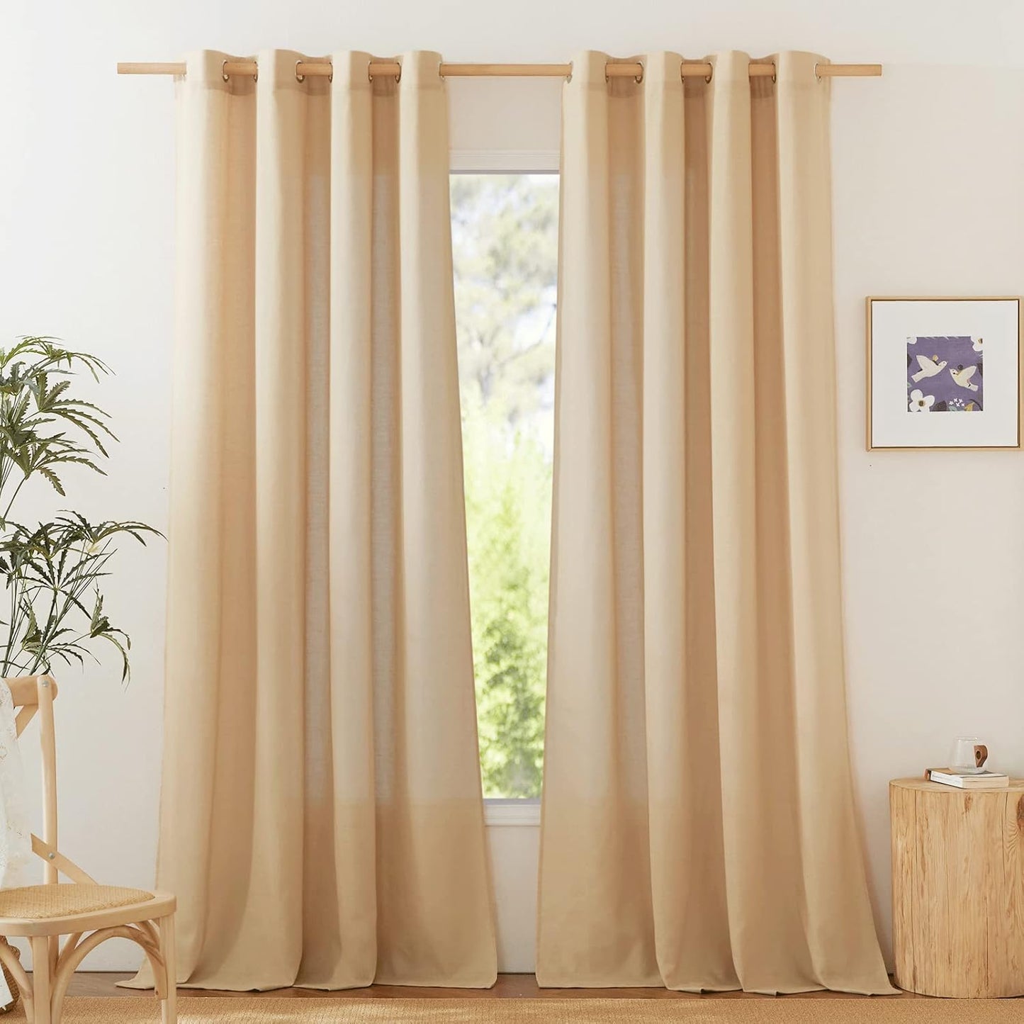 Natural Linen Curtains 84 inch Long 2 Panels Set, Grommet Top Thick Linen Burlap Semi Sheer Vertical Drapes Privacy Assured with Light Filtering for Bedroom/Living Room, W55 x L84