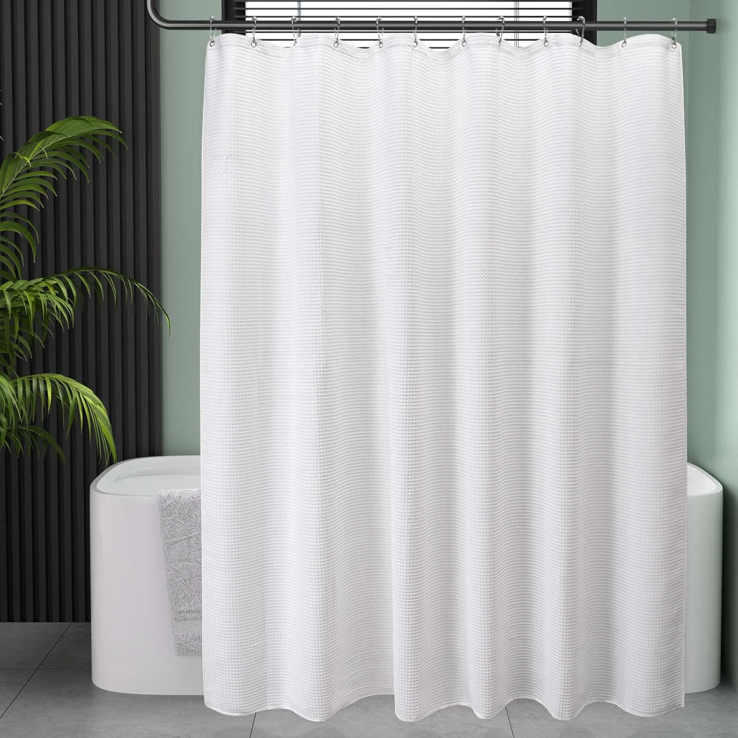 White Shower Curtain Fabric, Waffle Shower Curtains for Bathroom, Cloth Shower Curtain Heavy Duty, Thick Bathroom Shower Curtains Hotel Quality, Premium Polyester, 72x72 Inches