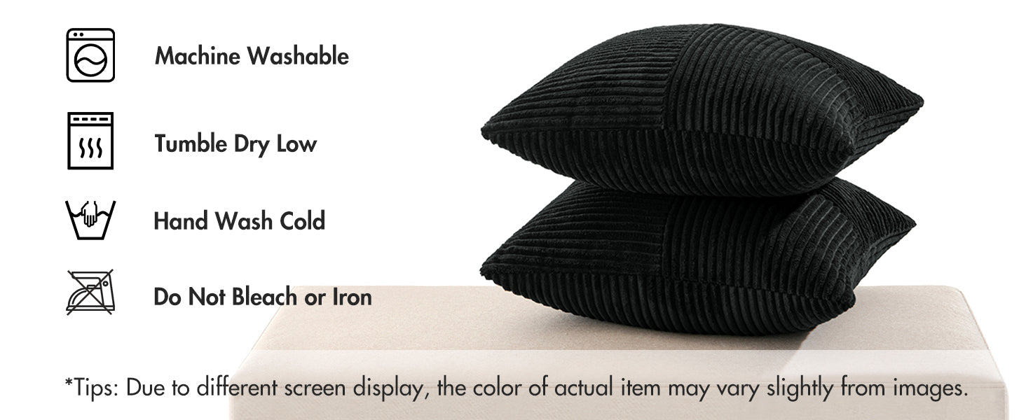 Black Decorative Throw Pillow Covers 18x18 Inch for Couch Bed Sofa Pack of 2 Boho Farmhouse Throw Pillows Soft Cross Corduroy Patchwork Textured Cushion Cases
