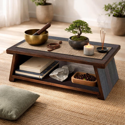 Japanese Low Floor Table Folding Coffee Tables,23''x13.5'' Paulownia Wood Tables Tatami Tables Meditation Table Altar with Storage