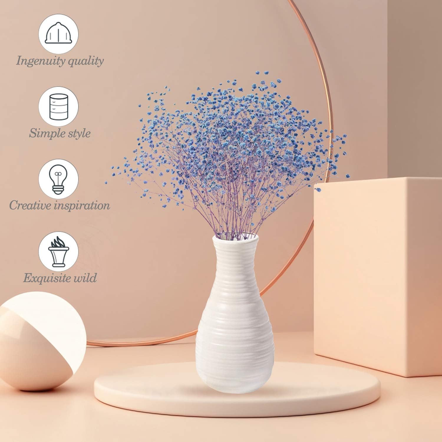 Vase for Flowers, Ceramic Look Plastic Vase for Home Decor, Living Room, Table (Seashell White)