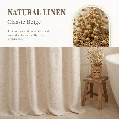 Shower Curtain Beige, Fabric Boho Farmhouse Shower Curtains for Bathroom Cream Cotton Natural Cloth Liner Set 72" W x 72" L