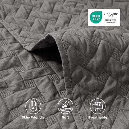 Quilts Queen Size - Grey Bedspreads Queen Size with Basket Weave Pattern, Soft Quilt Bedding Set, Lightweight Comforter Set Coverlet for All Seasons with 2 Pillow Shams (90" x 96") | Skin-Friendly Soft, All-Season Comfort, Breathable