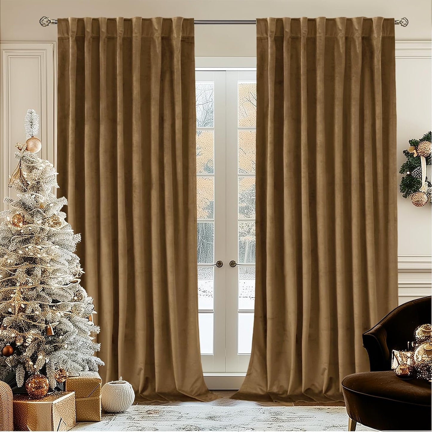 Green Velvet Curtains 84 Inch Length, Thermal Insulated Blackout Curtains Room Darkening Drapes with Back Tab and Rod Pocket for Living Room/French Door, Set of 2 Panels, 52 x 84 Inch