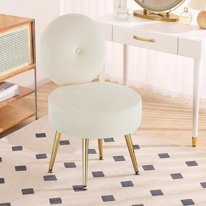 Armless Vanity Chair for Makeup Room, Velvet Vanity Stool with Back, Living Room Chair with Solid Metal Legs for Bedroom, Study Room, Vanity(Khaki)