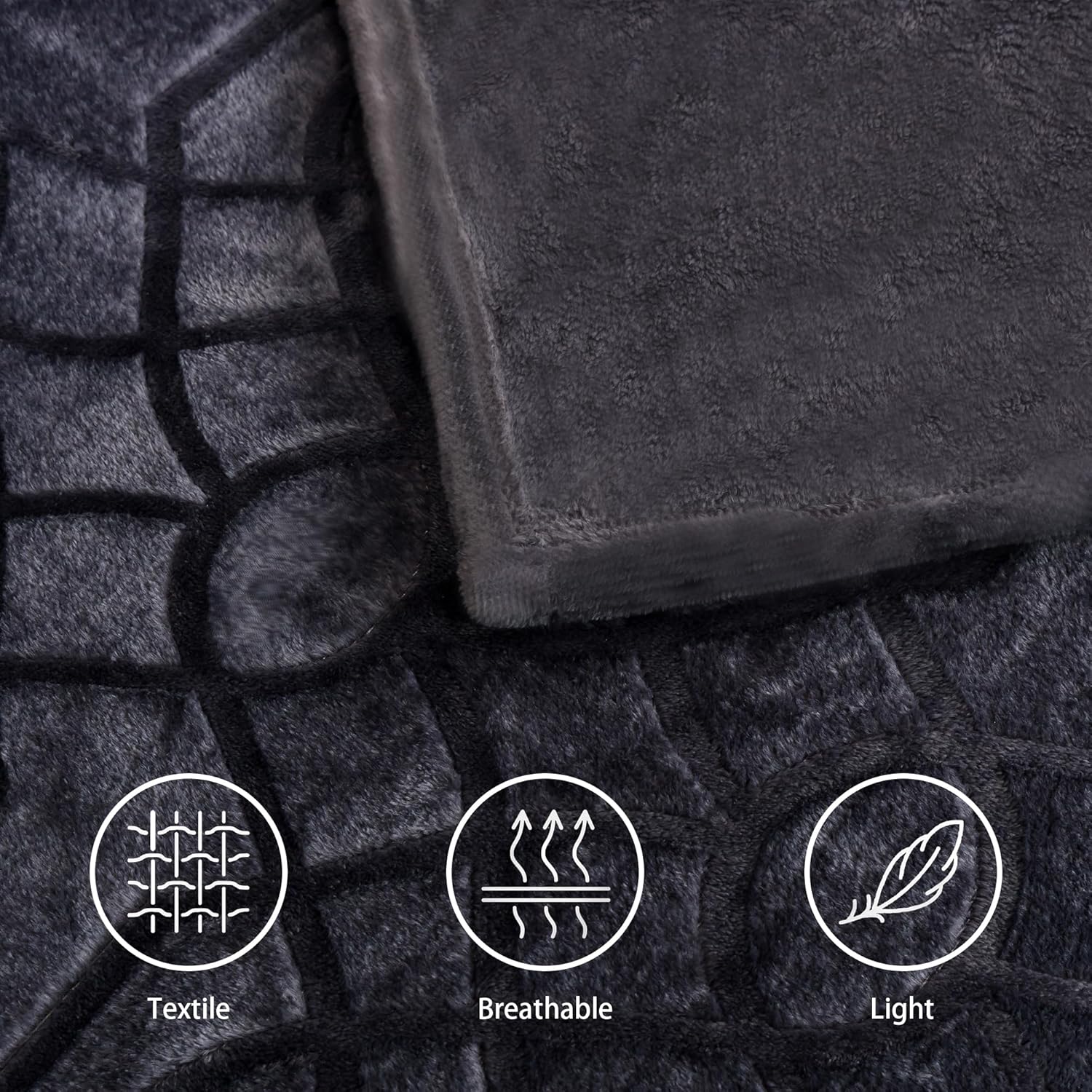 Soft Cozy Fleece Throw Blanket, 50x60 Inches – Lightweight Plush Blanket for Couch, Fuzzy 3D Jacquard Design, for Sofa, Bed & Travel - Dark Grey