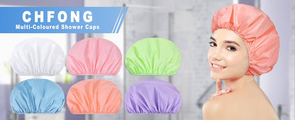 6 PCS Shower Caps for Women, Double Side Waterproof Shower Cap, Reusable Elastic Bath Caps for Shower, EVA Bathing Shower Caps, Bath Hair Caps - Candy Color