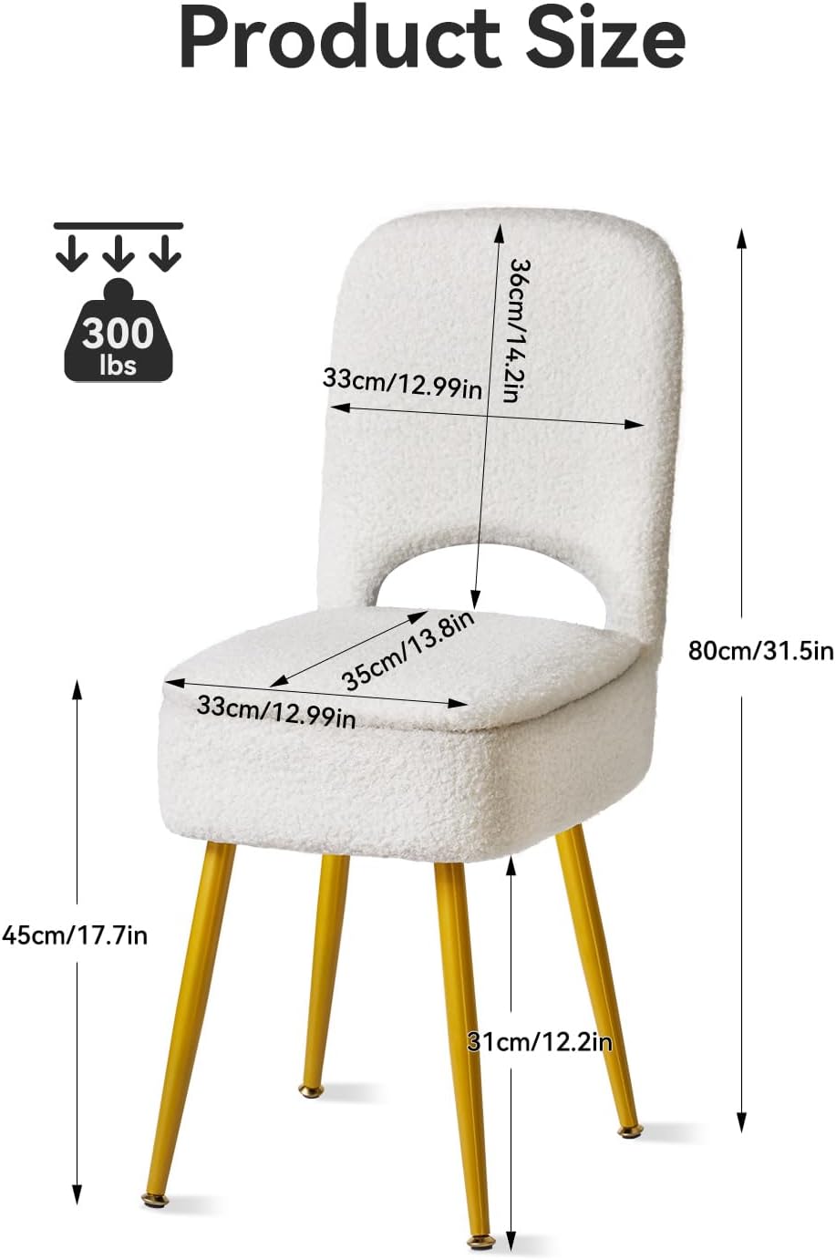 Small Storage Vanity Stool with Folding Backrest, 12.99" x 13.78" x 31.5" Square Teddy Velvet Ottoman, Makeup Chair for Living Room, 4 Metal Legs with Anti-Slip Feet, White WBD027W