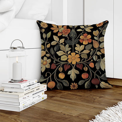 William Morris Abstract Vintage Print Floral Velvet Design Throw Pillow Covers Home Decor, Retro Art Decor Pillowcase Cushion Cover for Bed Sofa Living Room, Square 18x18inch (Black-Floral2)