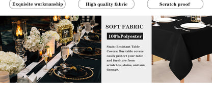 Rectangle Tablecloth - 60 x 84 Inch - Stain and Wrinkle Resistant Washable Polyester Table Cloth, Decorative Fabric Table Cover for Dining Tables, Buffet Parties and Camping, Black