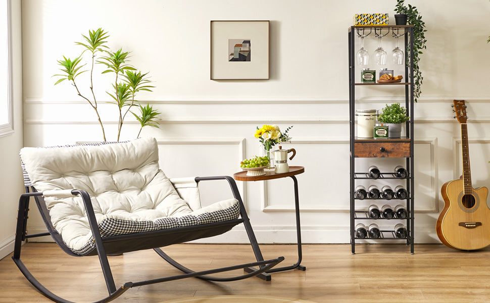 IBUYKE Wine Rack Freestanding Floor, Bar Cabinet for Liquor and Glasses,4-Tier Wood Coffee Bar Cabinet,Glass Holder and Storage Drawer for Home Bar Kitchen Living Room,Rustic Brown UTMJ905H