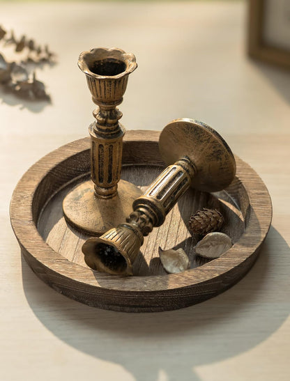 Candle Plate Holder Tray: Round Wood Decorative Candle Plate - Rustic Farmhouse CoffeeTable Decor - Tealight Pillar Trays for Home Decor (Distressed)