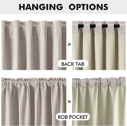 100% Blackout Linen Curtains for Bedroom, Ivory Solid Luxury Decor Thermal Insulation Room Darkening Drapes for Living Room Nursery Back Tab Rod Pocket 42 x 84 Inches, 2 Panels